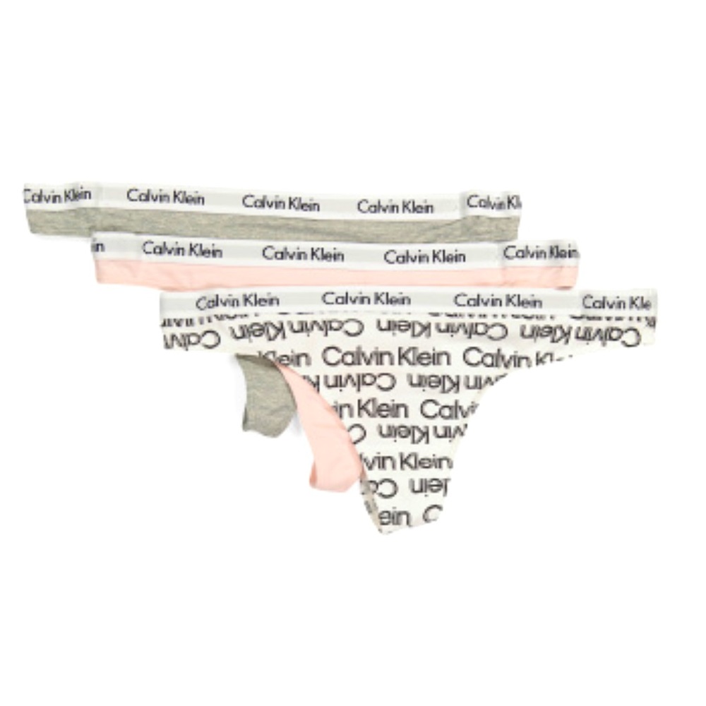 NWT Calvin Klein 3 pack Carousel thong panties L white logo gray pink cotton